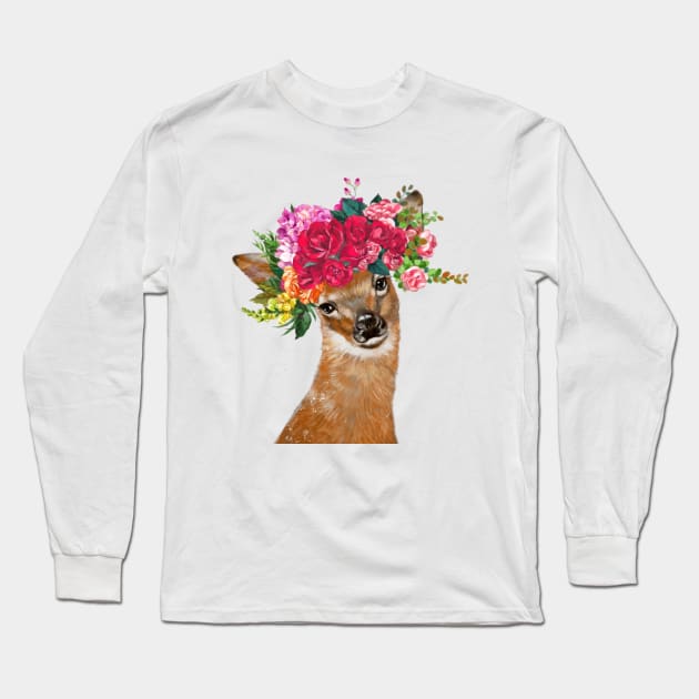 Flower Crown Baby Deer Long Sleeve T-Shirt by bignosework